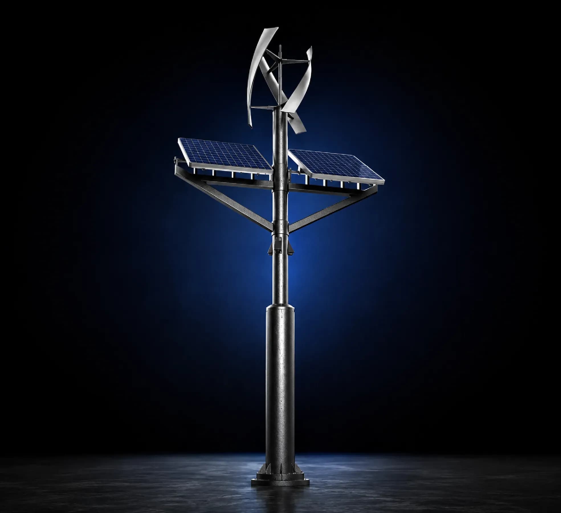 Akıllı Direk üzerindeki solar panel ve rüzgar türbini